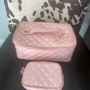 Victoria's Secret Vintage Pink Quilted Cosmetic Bag Duo